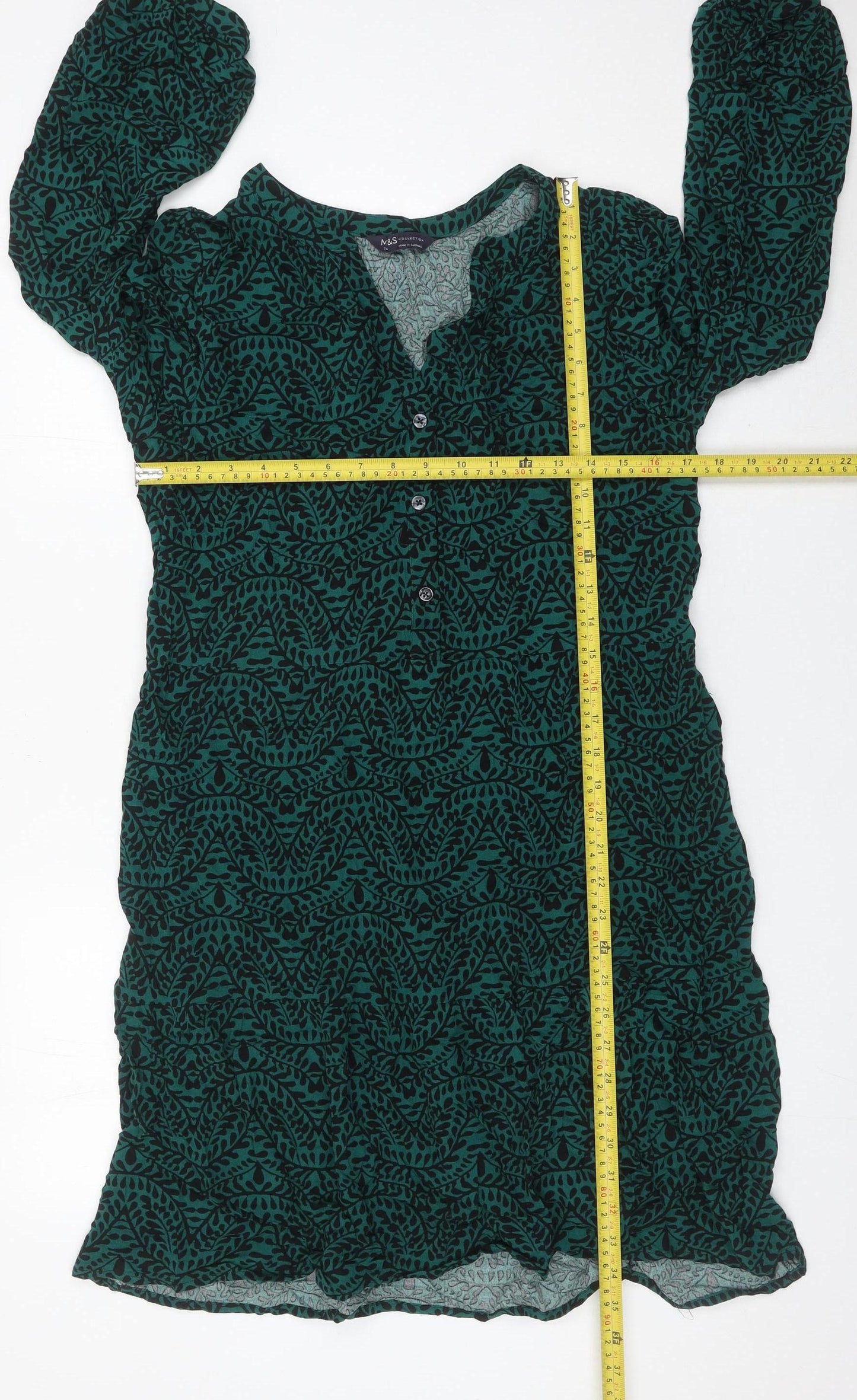 Marks and Spencer Womens Green Size 10 Shift Dress Long Sleeve