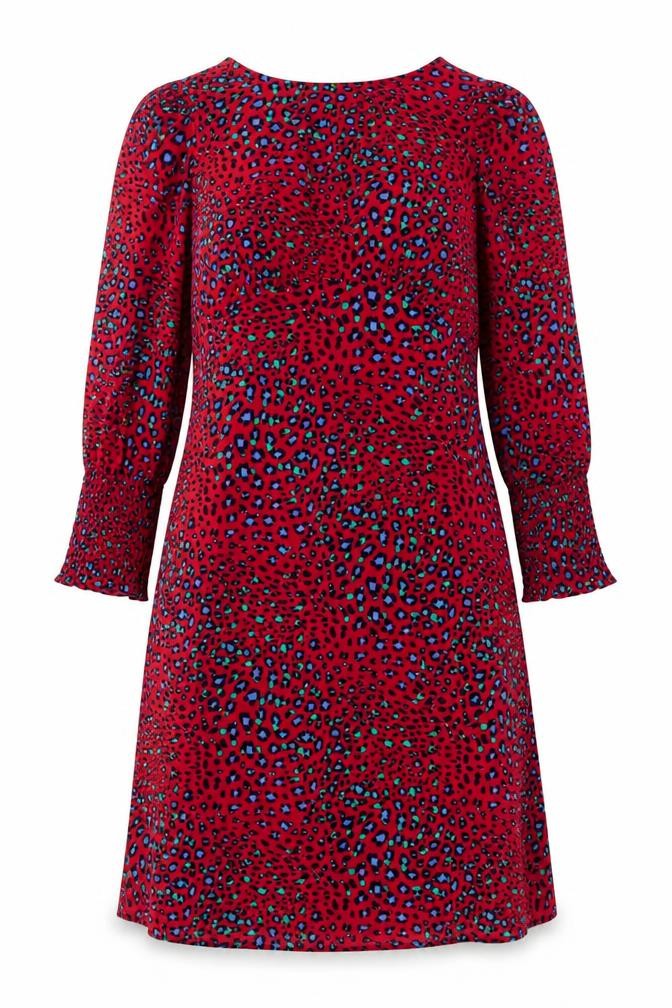 Front view of Roman Women Red Animal Print Shift Dress, size 10, Knee Length