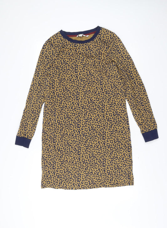Boden Women’s Brown Leopard Print Cotton Shift Dress Size 10 Long Sleeve