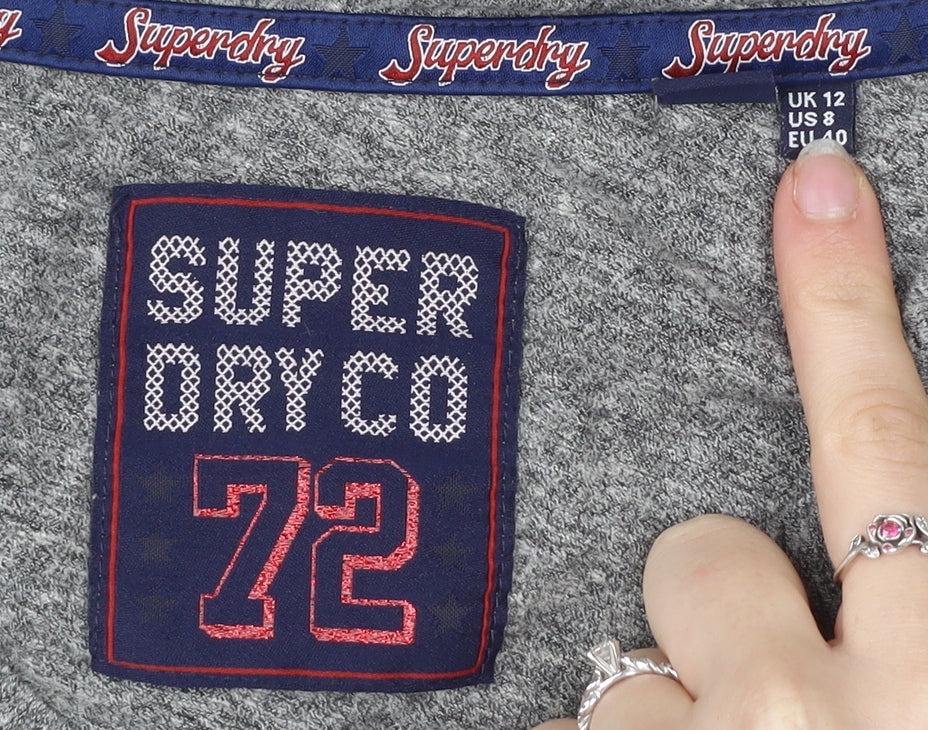Superdry Womens Grey Long Sleeve Jersey T-Shirt Size 12 V-Neck Athletic