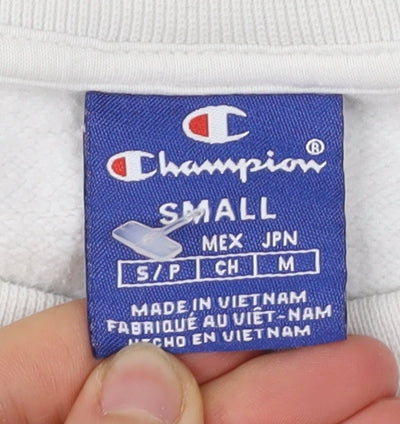 Champion Mens White Small Pullover Sweatshirt Logo Print