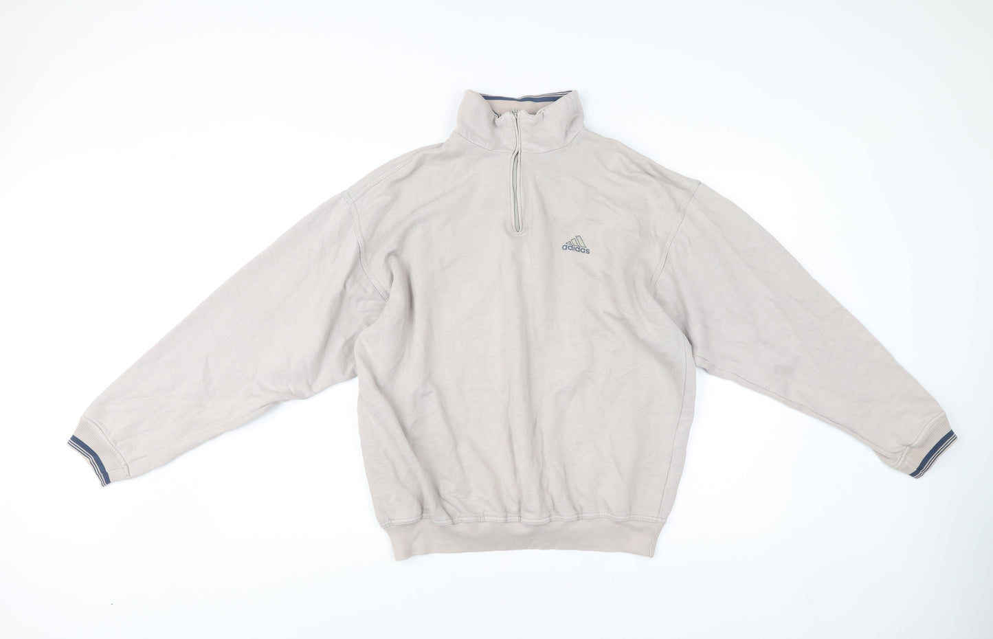 Adidas Men’s Beige 1/4 Zip Sweatshirt L High Neck Logo Pullover