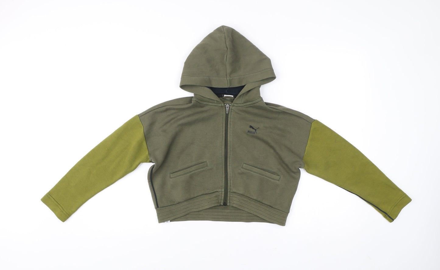 Puma Girls Green Full Zip Hoodie 11-12Y Cotton Blend Colourblock