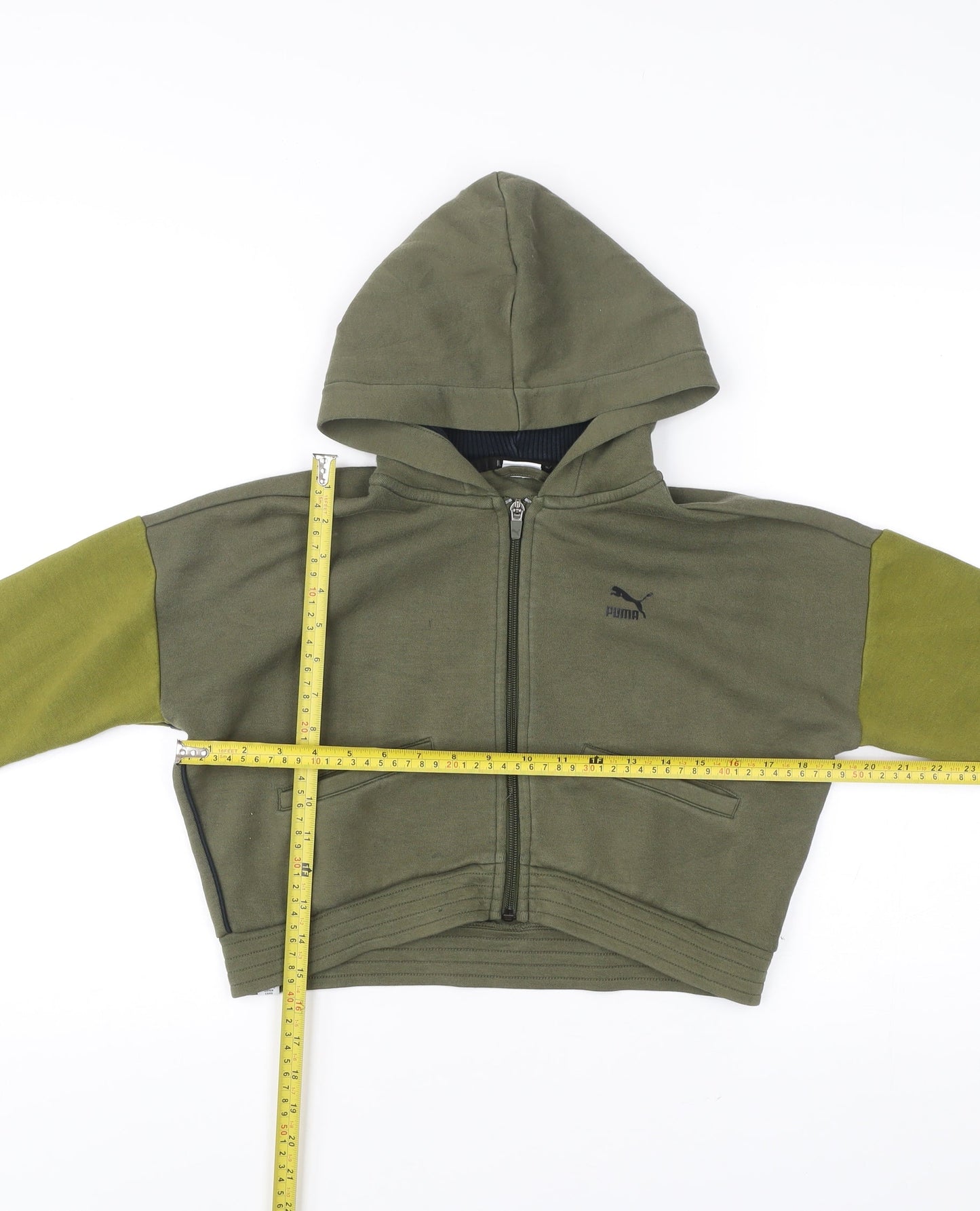 Puma Girls Green Full Zip Hoodie 11-12Y Cotton Blend Colourblock