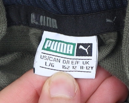 Puma Girls Green Full Zip Hoodie 11-12Y Cotton Blend Colourblock