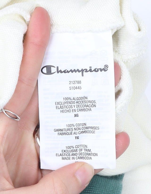 Champion Mens Ivory XL Crew Neck Logo Sweatshirt Retro Sports