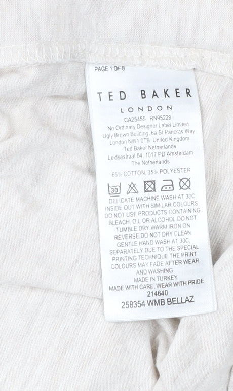 Ted Baker Women’s Beige Cotton Blend Crew Neck T-Shirt Size 12