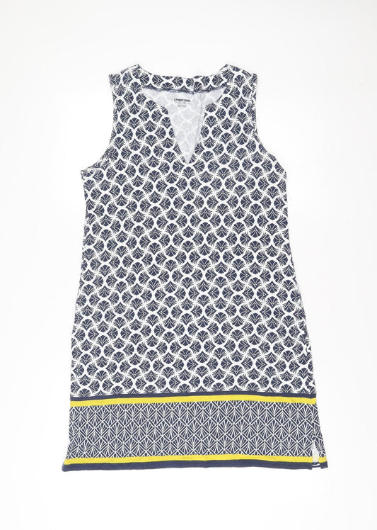 Lands' End Women’s Blue White Geometric Shift Dress S Sleeveless