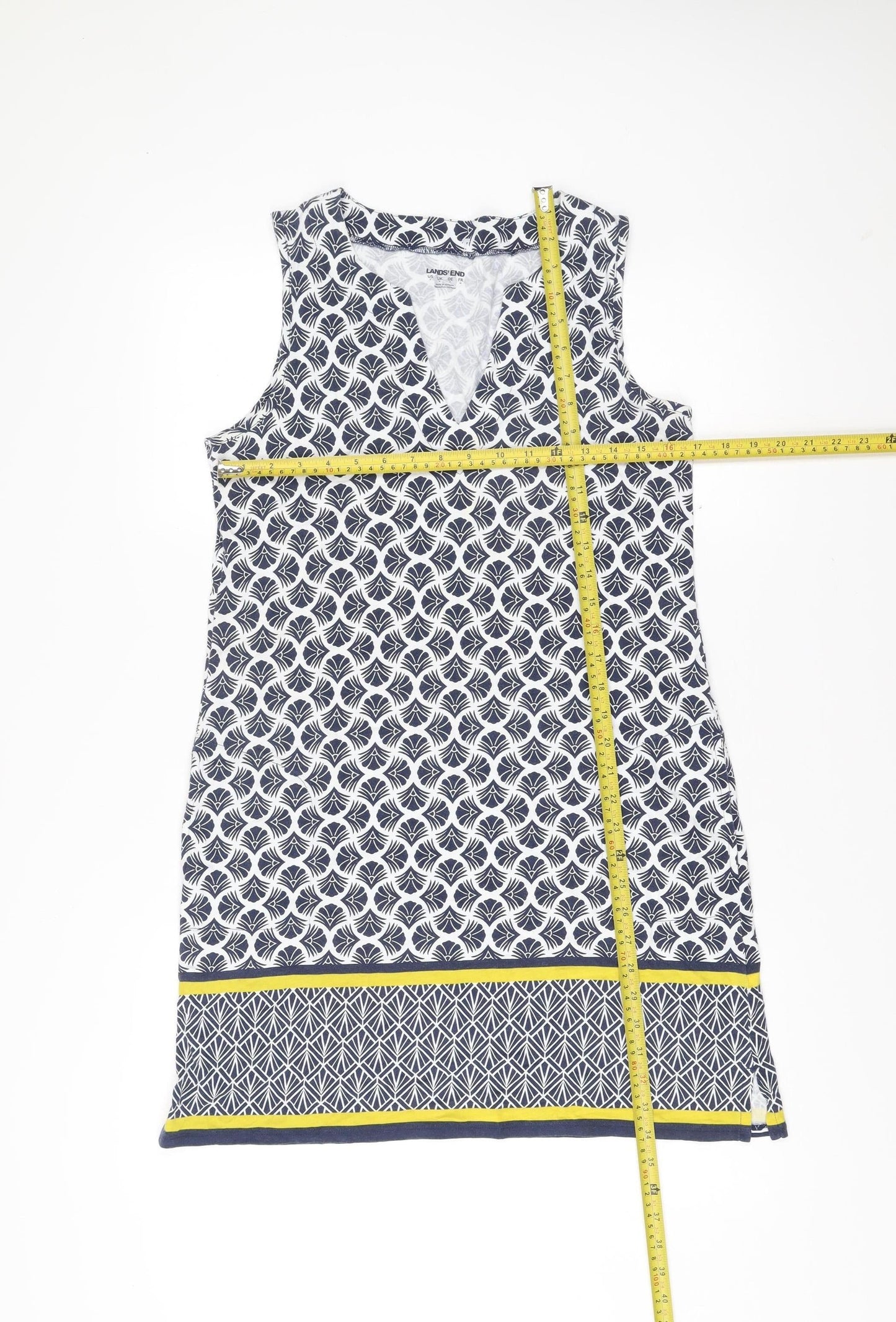 Lands' End Women’s Blue White Geometric Shift Dress S Sleeveless