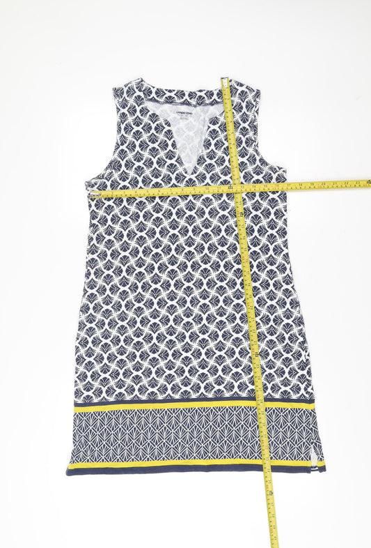Lands' End Women’s Blue White Geometric Shift Dress S Sleeveless