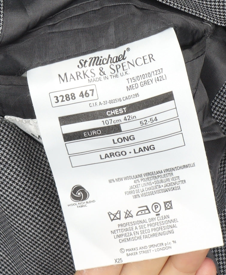Marks and Spencer Men's Grey 42L Wool Blend Blazer Jacket Classic Fit