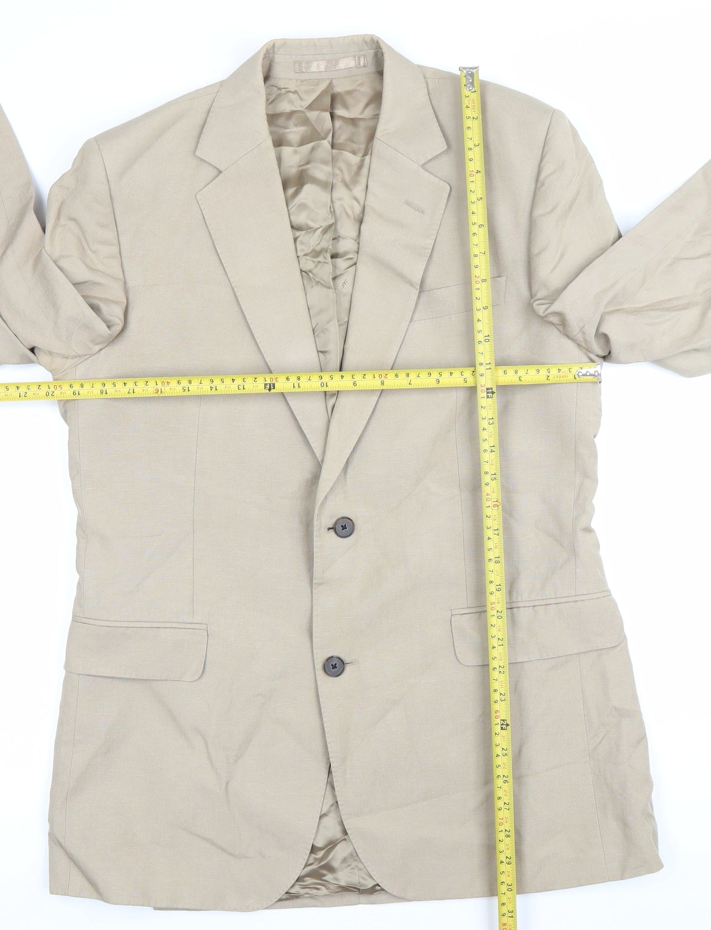 Jaeger Men's Beige Linen Silk Blazer Jacket 40R Regular Fit