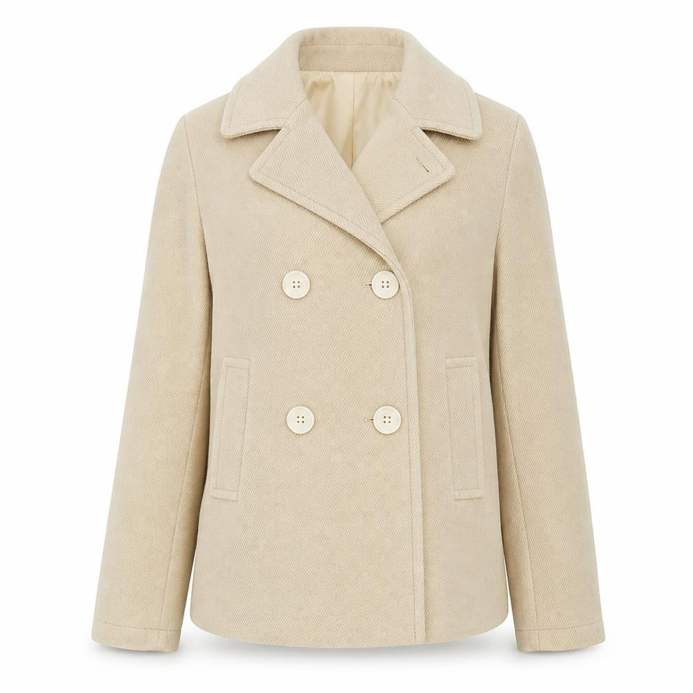 Front view of ASOS Women’s Beige Wool Blend Pea Coat UK 8 Mid-Length Classic