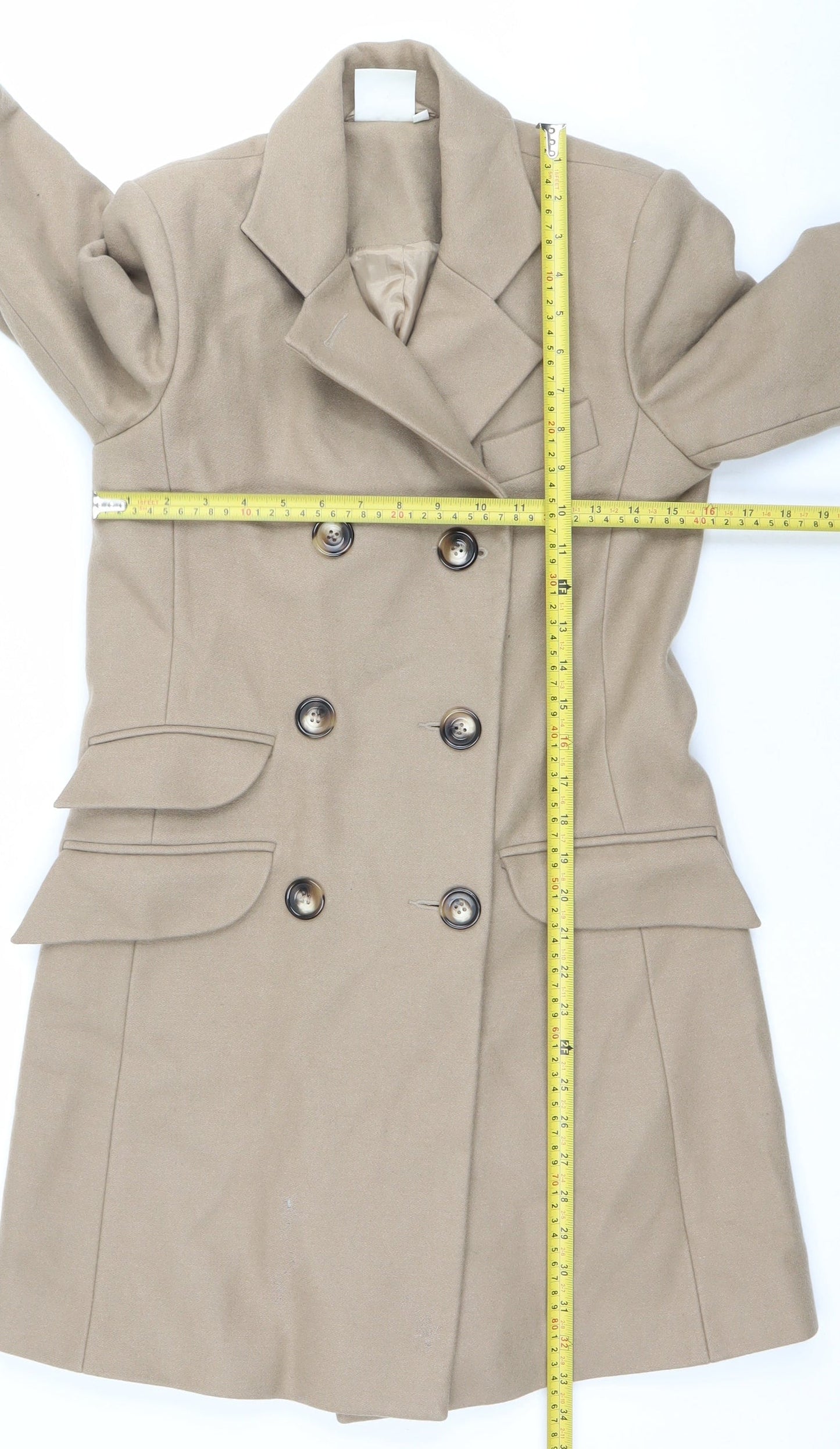ASOS Women’s Beige Wool Blend Pea Coat UK 8 Mid-Length Classic