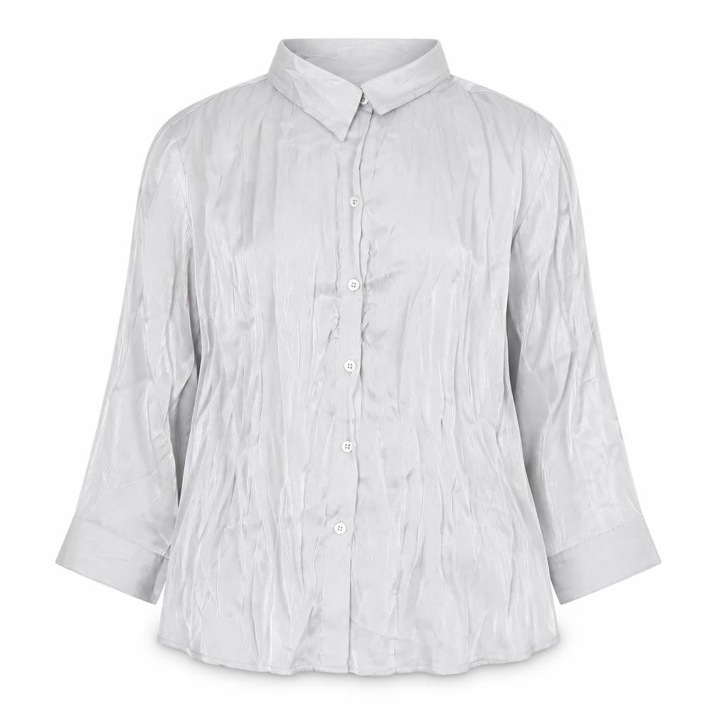 Reliments Womens Grey L Button-Up 3/4 Sleeve Rayon Blend Shirt
