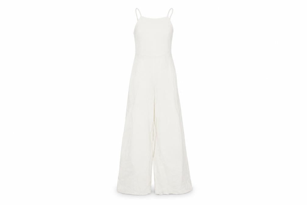 H&M Women Ivory Viscose Sleeveless Wide-Leg Jumpsuit Size 6