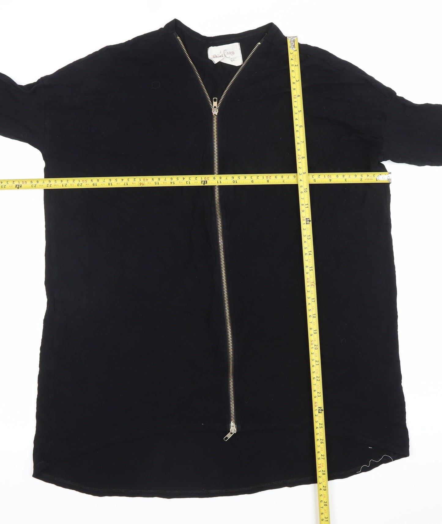 Post Card Womens Black Tunic Blouse L V-Neck Zip 3/4 Sleeve Jersey