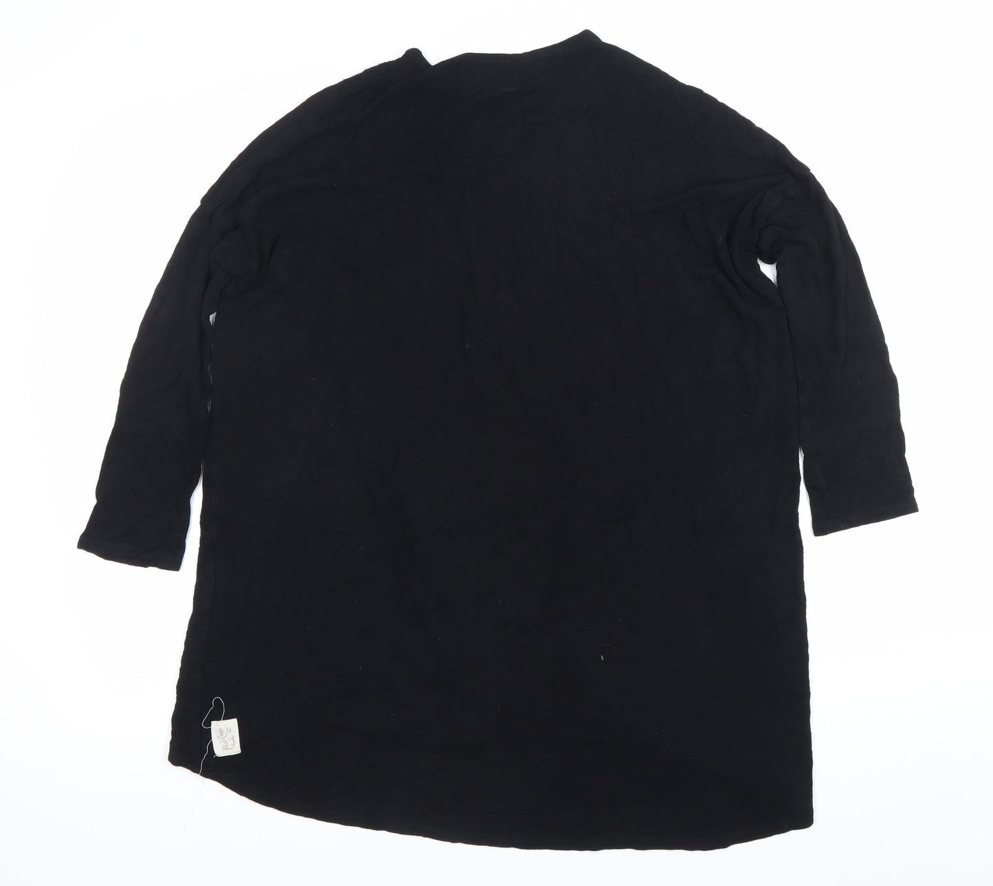 Post Card Womens Black Tunic Blouse L V-Neck Zip 3/4 Sleeve Jersey