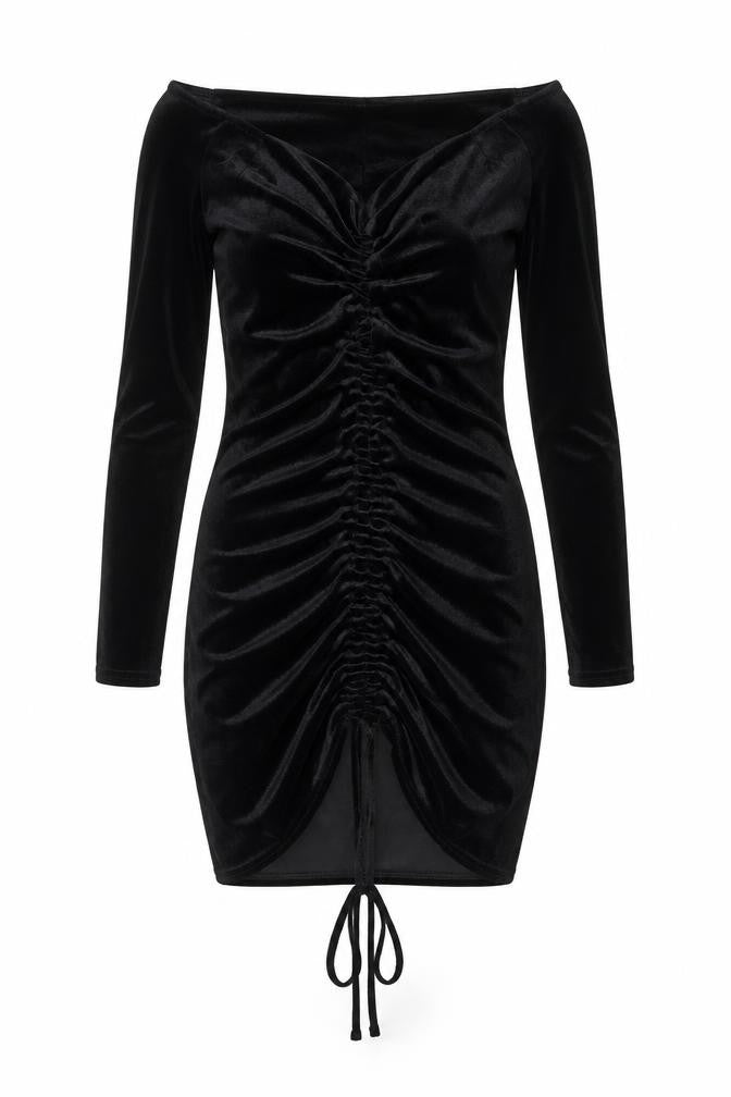 PrettyLittleThing Women’s Black Velvet Off Shoulder Bodycon Dress Size 10