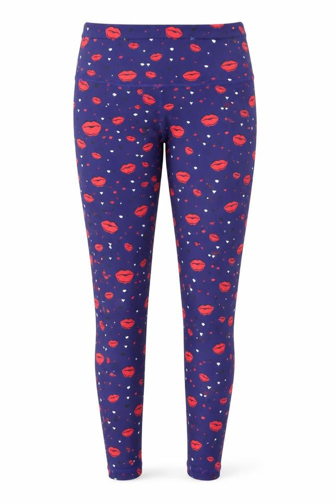 CiCi Womens Blue Red Lips Print Slim Fit Activewear Leggings Size S