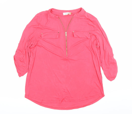 Calvin Klein Womens Pink Tunic Blouse Size M 3/4 Sleeve Zip Front