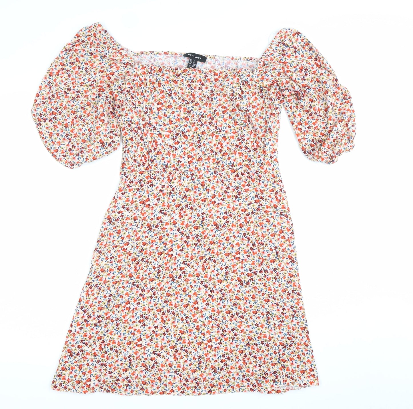 New Look Women’s Multicoloured Floral A-Line Puff Sleeve Dress Size 12