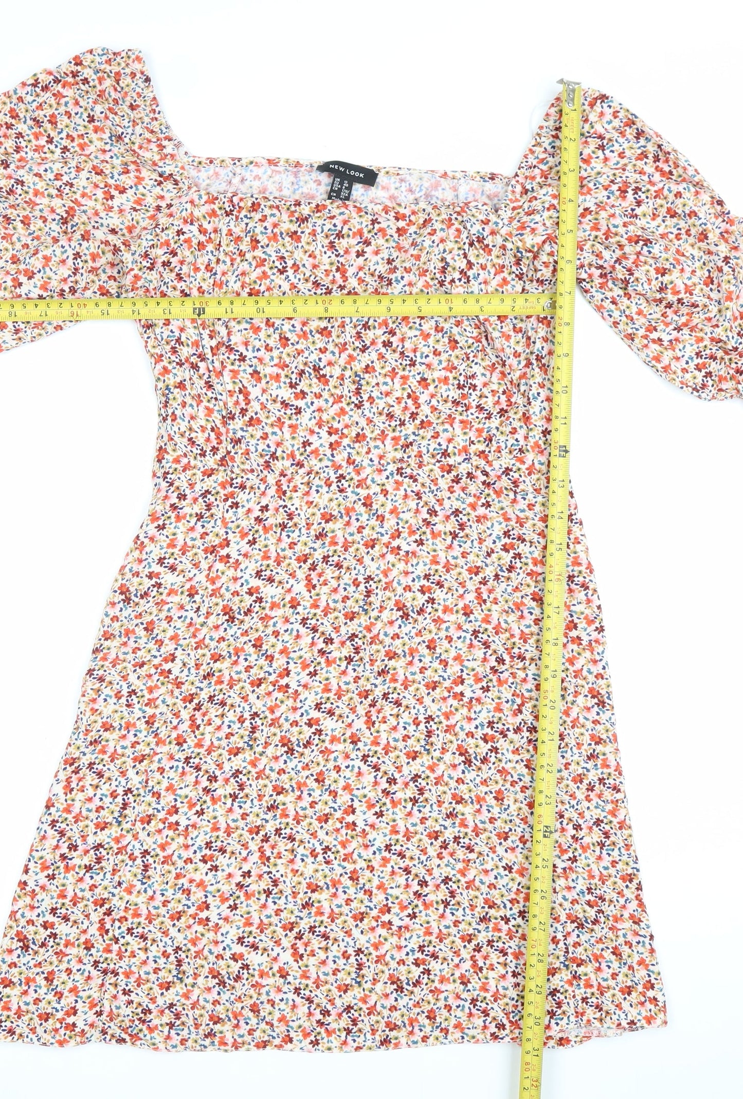 New Look Women’s Multicoloured Floral A-Line Puff Sleeve Dress Size 12