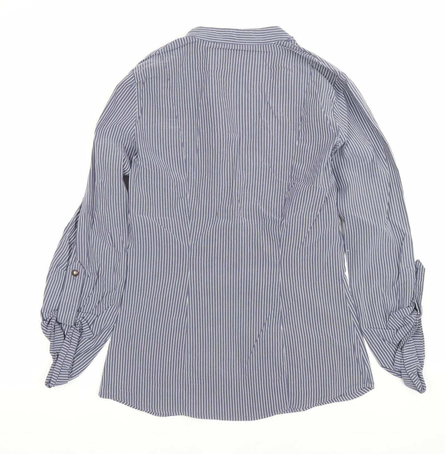 Next Women’s Blue Striped Ruffle Blouse Size 8 Long Sleeve