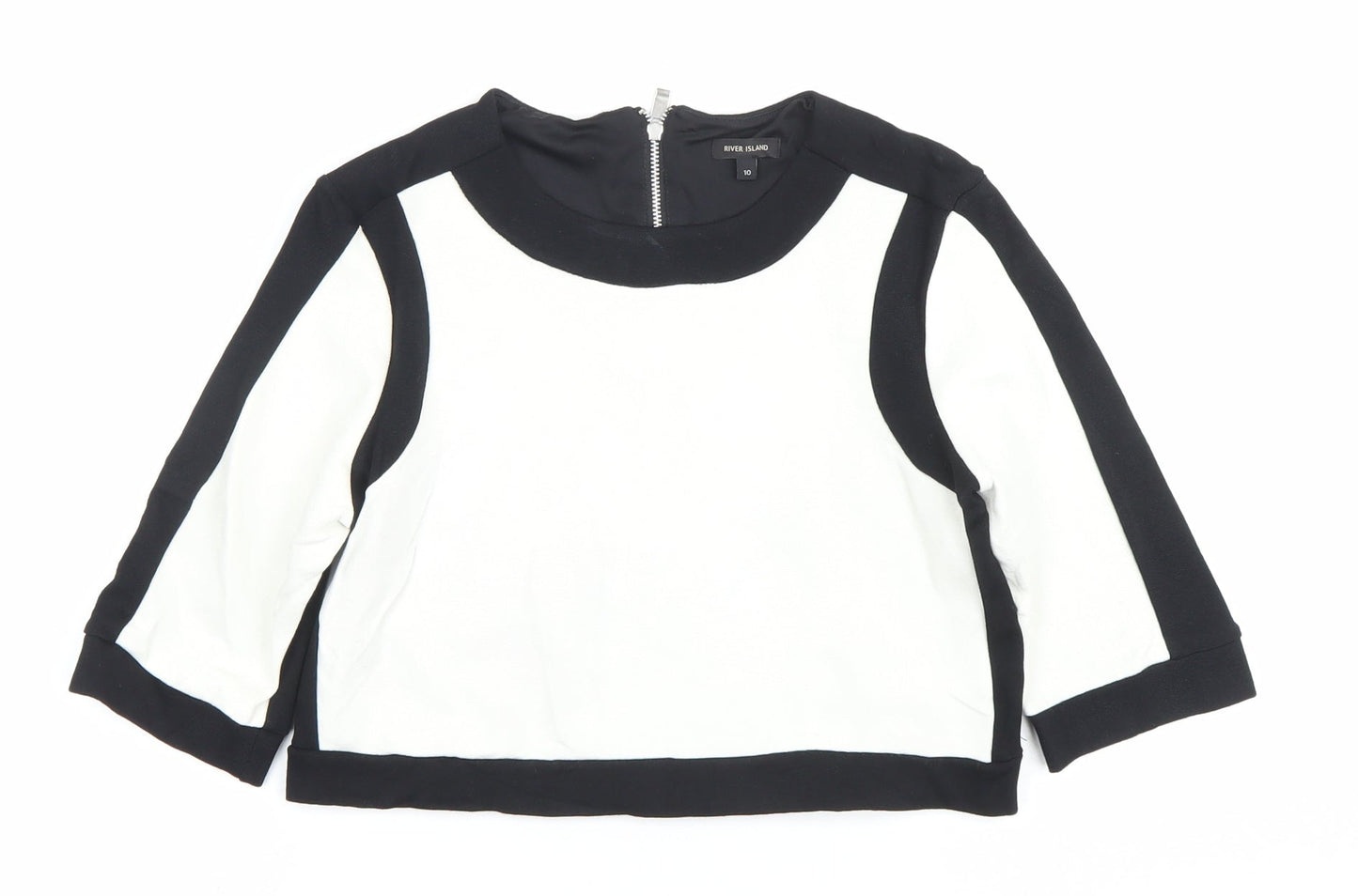 River Island Womens Black White Colourblock Cropped Blouse Size 10