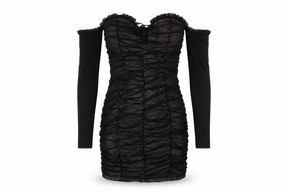 Drôle de Copine Women’s Black Ruched Off Shoulder Bodycon Dress Size S