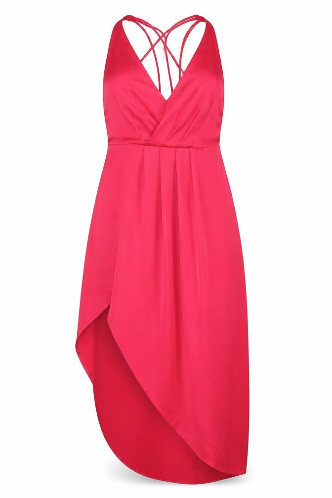 Front view of ASOS Women’s Red, size UK 12, Hi-Low Wrap Cocktail Party Dress