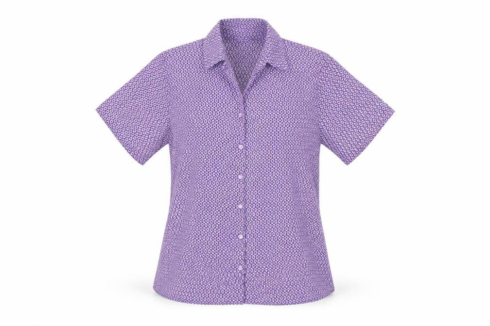 Vortex Womens Purple Geometric Button-Up Blouse Size 14 Short Sleeve