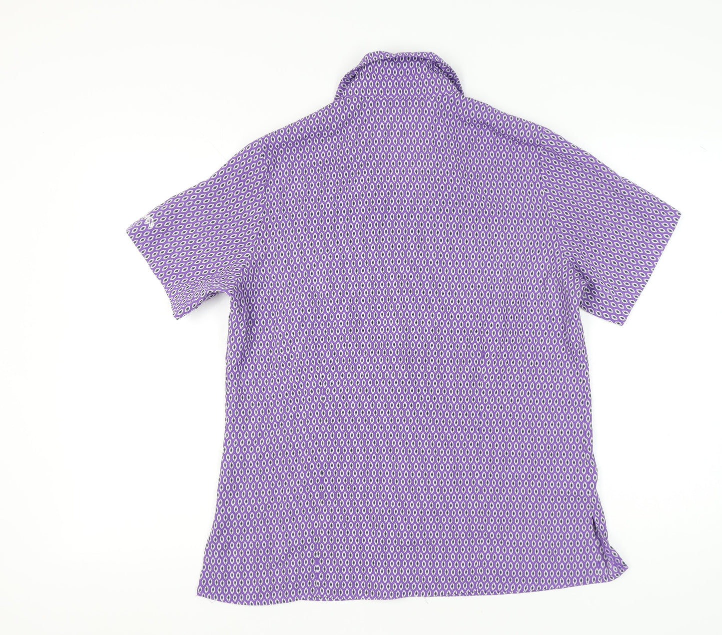 Vortex Womens Purple Geometric Button-Up Blouse Size 14 Short Sleeve