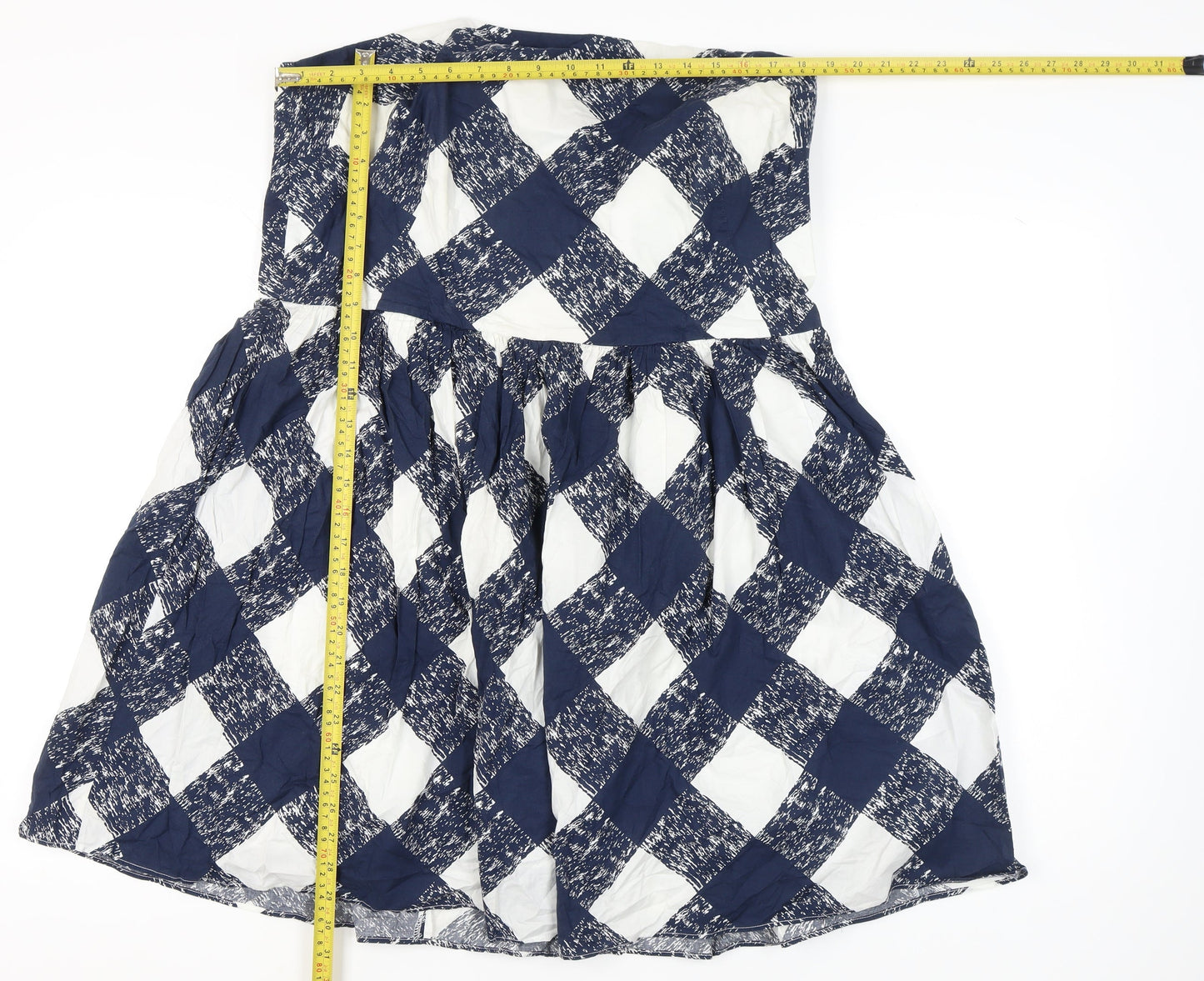 Boden Women’s Blue White Check Strapless A-Line Cotton Dress Size 20