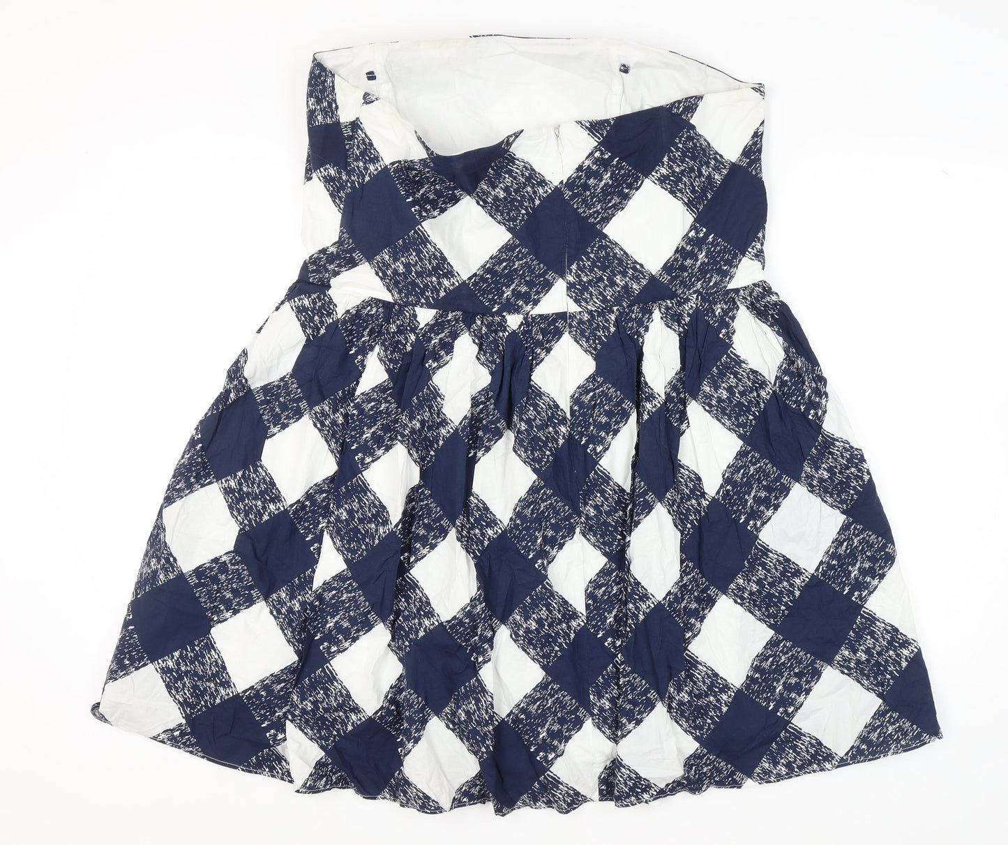 Boden Women’s Blue White Check Strapless A-Line Cotton Dress Size 20