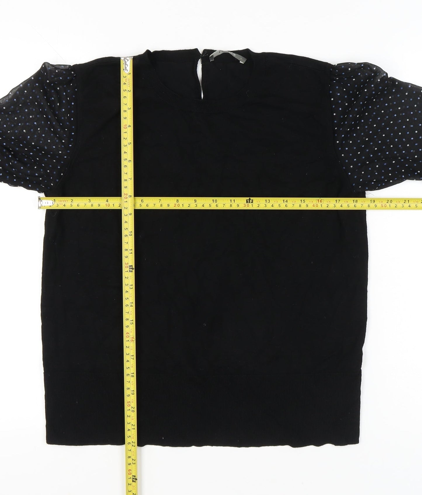 Oasis Women’s Black Polka Dot Puff Sleeve Pullover Jumper L