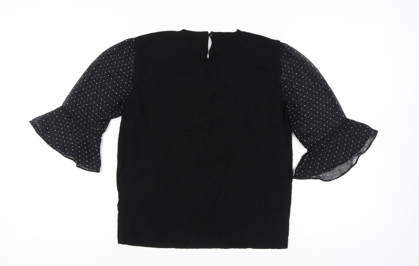 Oasis Women’s Black Polka Dot Puff Sleeve Pullover Jumper L