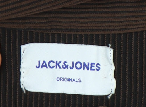 Jack & Jones Men’s Brown XL Short Sleeve Striped Button-Up Shirt
