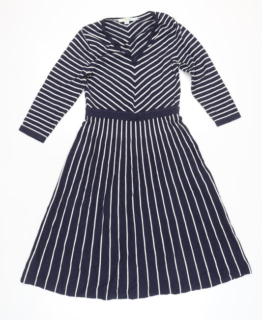 Boden Women’s Blue Striped Fit & Flare V-Neck Jersey Dress Size 10