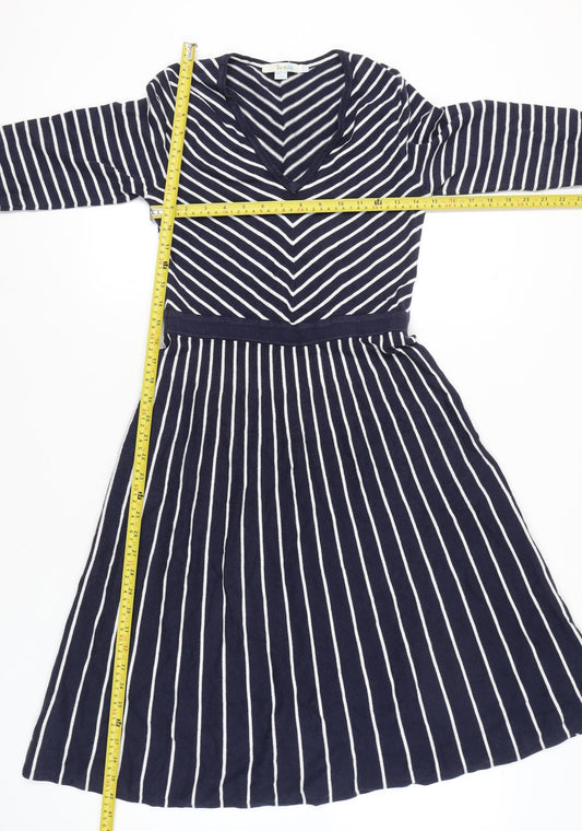 Boden Women’s Blue Striped Fit & Flare V-Neck Jersey Dress Size 10