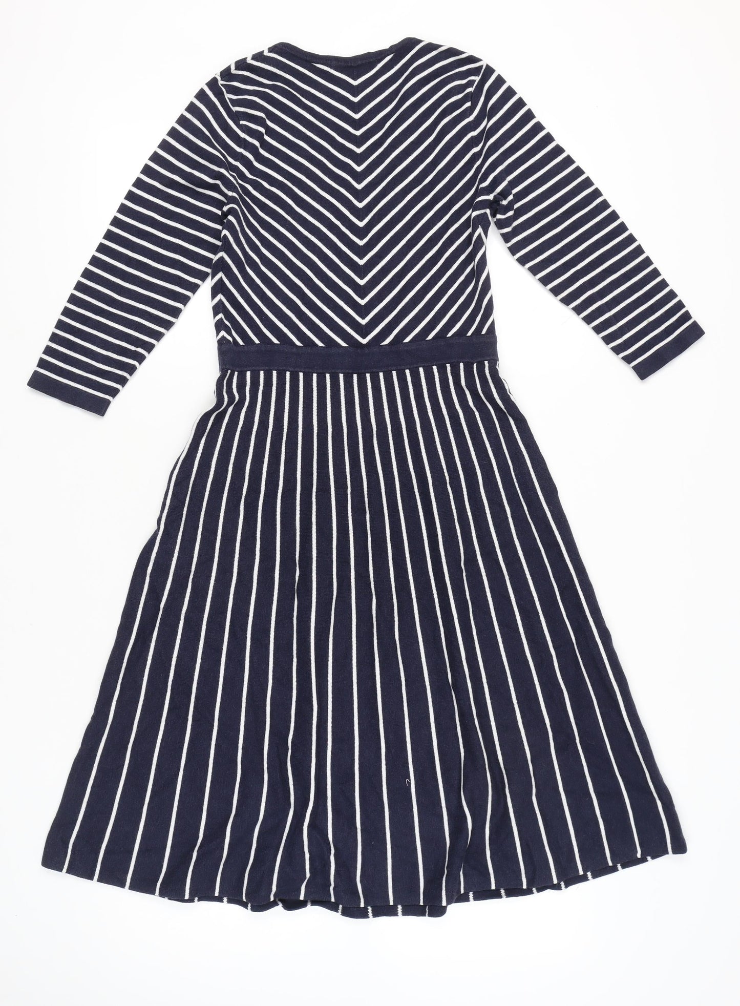 Boden Women’s Blue Striped Fit & Flare V-Neck Jersey Dress Size 10