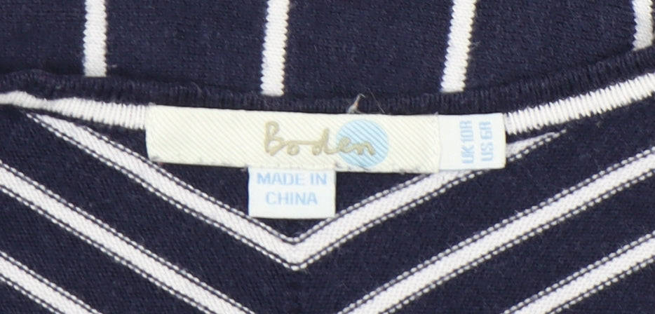 Boden Women’s Blue Striped Fit & Flare V-Neck Jersey Dress Size 10