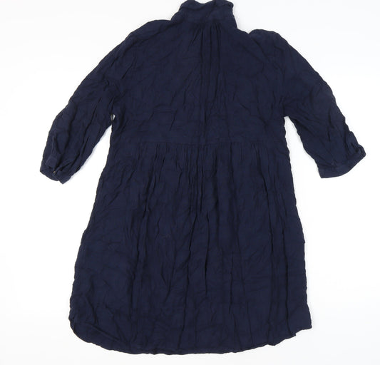 Fat Face Women’s Blue Linen Shirt Dress Size 14 Collared 3/4 Sleeve