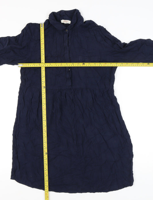 Fat Face Women’s Blue Linen Shirt Dress Size 14 Collared 3/4 Sleeve