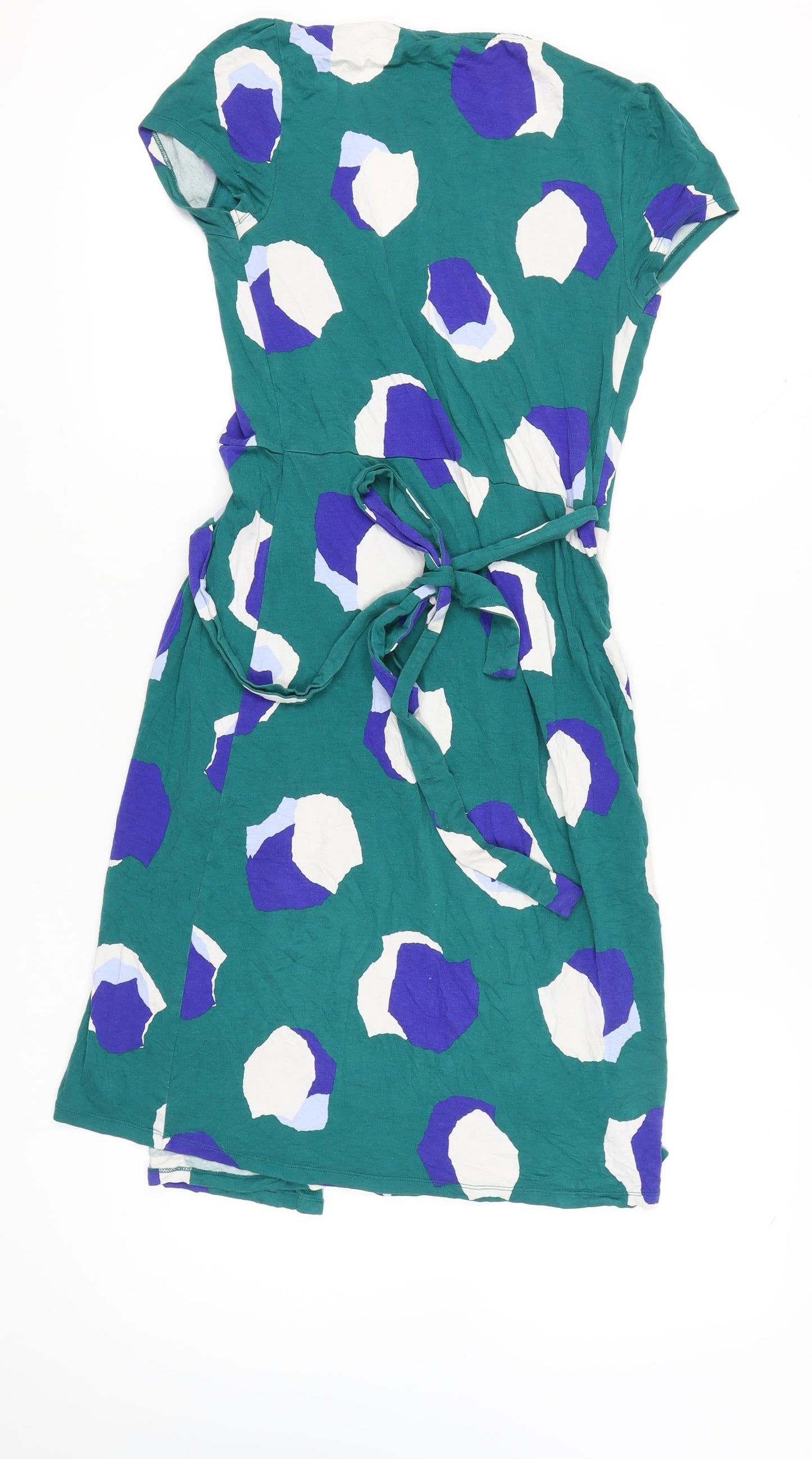 Boden Womens Green Polka Dot Wrap Dress Size 10 Short Sleeve V-Neck