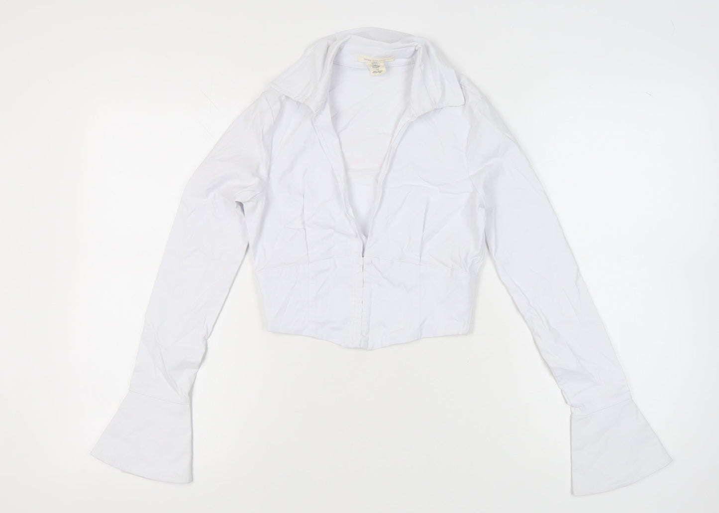 Urban Outfitters Women White Collared Cropped Blouse Size S Long Sleeve
