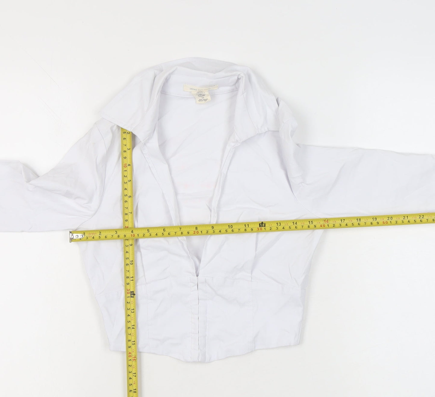 Urban Outfitters Women White Collared Cropped Blouse Size S Long Sleeve