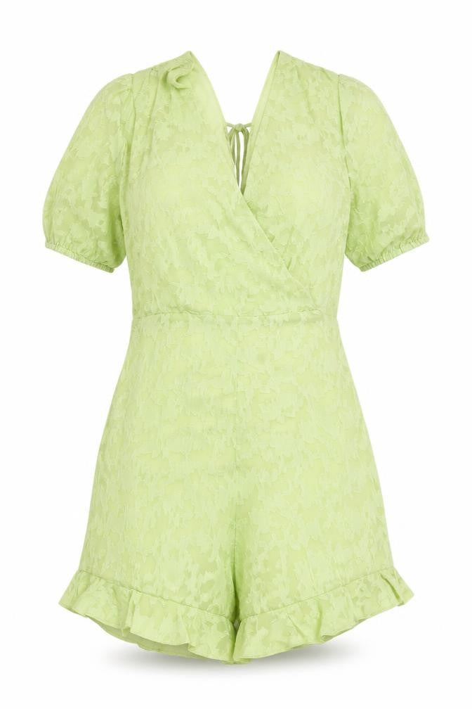 Front view of Miss Selfridge Women’s Green Polyester Lace-Up Playsuit UK 12
