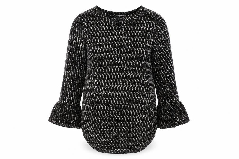 Quiz Women’s Black Metallic Bell Sleeve Tunic Blouse Size 10
