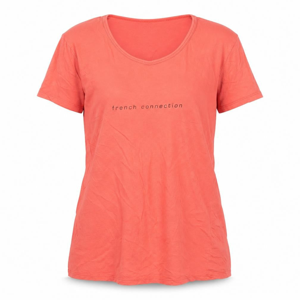 Front view of French Connection Women’s Red Cotton Logo T-Shirt, size L